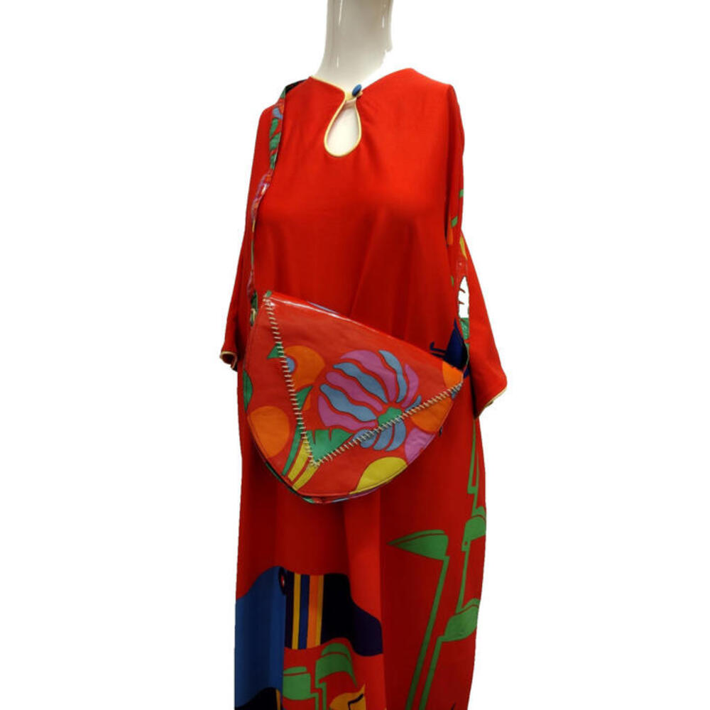Charles Jourdan Purse Shoulder Bag 1980s Vibrant Colorful Tropical Floral Vinyl